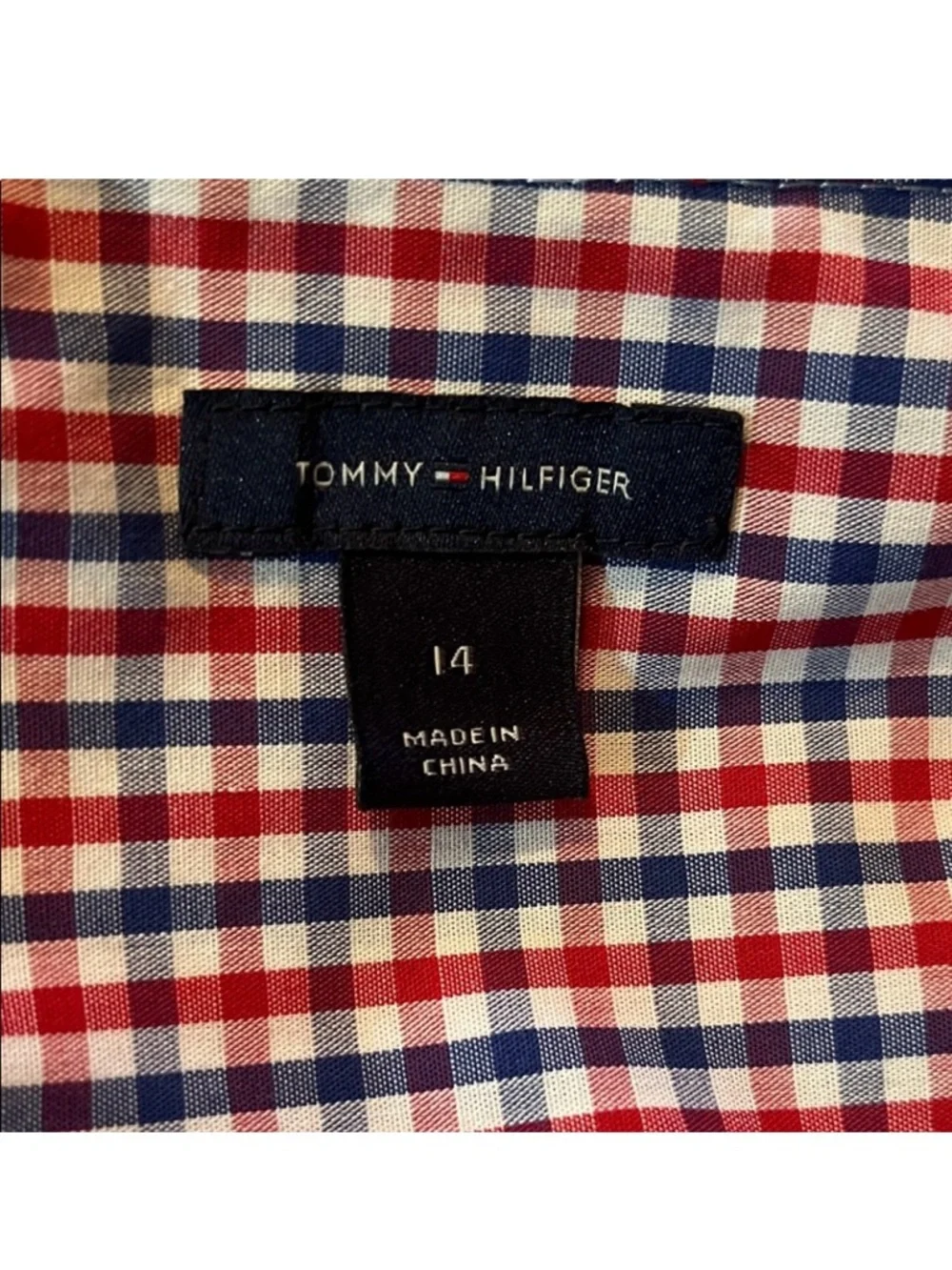 Tommy Hilfiger Boys Red Blue Gingham Dress Shirt - Long Sleeve Size 14